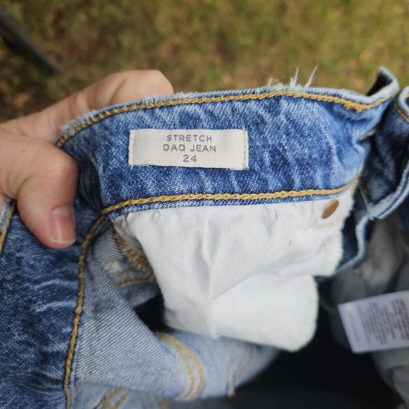 Pac Sun Stretch Dad Jeans medium acid wash size 24 distressed edges - Picture 8 of 10